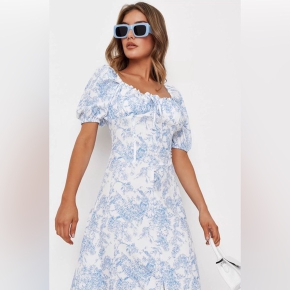 NWT Missguided (sold by ASOS) Toile Milkmaid midi dress Size 14 - Picture 2 of 15